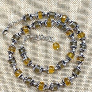 Glass Beads With Silver Decorative Bead Caps Heavy Necklace